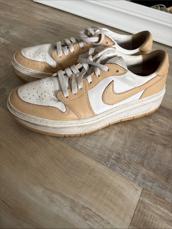 Nike Shoes - Nike White and Tan Low-Top Leather Sneakers